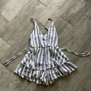 Striped ruffle romper